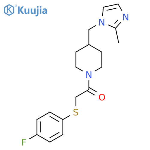 2-(4-fluorophenyl)sulfanyl-1-{4-(2-methyl-1H-imidazol-1-yl)methylpiperidin-1-yl}ethan-1-one structure