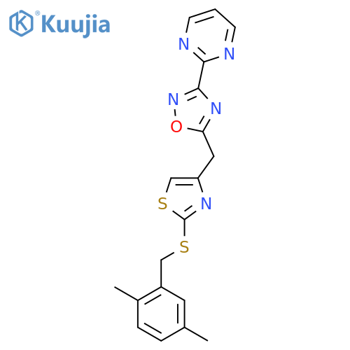2-{5-(2-{(2,5-dimethylphenyl)methylsulfanyl}-1,3-thiazol-4-yl)methyl-1,2,4-oxadiazol-3-yl}pyrimidine structure