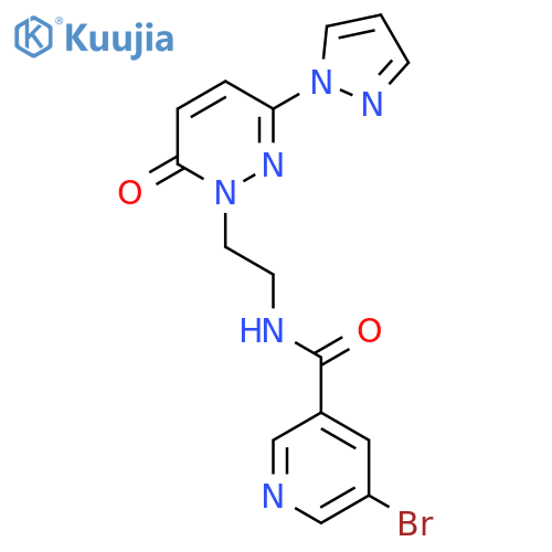 5-bromo-N-{2-6-oxo-3-(1H-pyrazol-1-yl)-1,6-dihydropyridazin-1-ylethyl}pyridine-3-carboxamide structure