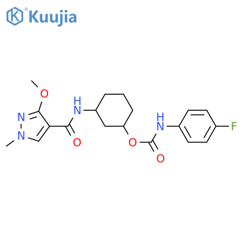 3-(3-methoxy-1-methyl-1H-pyrazole-4-amido)cyclohexyl N-(4-fluorophenyl)carbamate structure