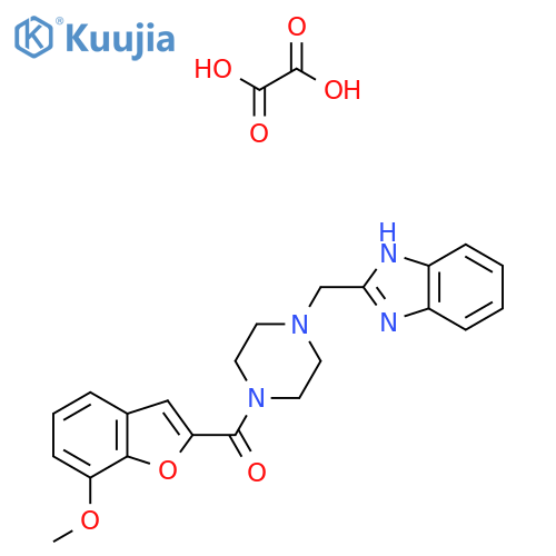 2-{4-(7-methoxy-1-benzofuran-2-carbonyl)piperazin-1-ylmethyl}-1H-1,3-benzodiazole; oxalic acid structure