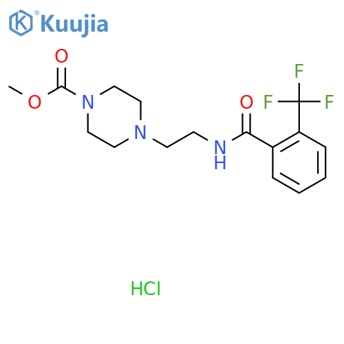 methyl 4-(2-{2-(trifluoromethyl)phenylformamido}ethyl)piperazine-1-carboxylate hydrochloride structure