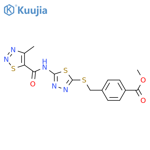 methyl 4-({5-(4-methyl-1,2,3-thiadiazole-5-amido)-1,3,4-thiadiazol-2-ylsulfanyl}methyl)benzoate structure
