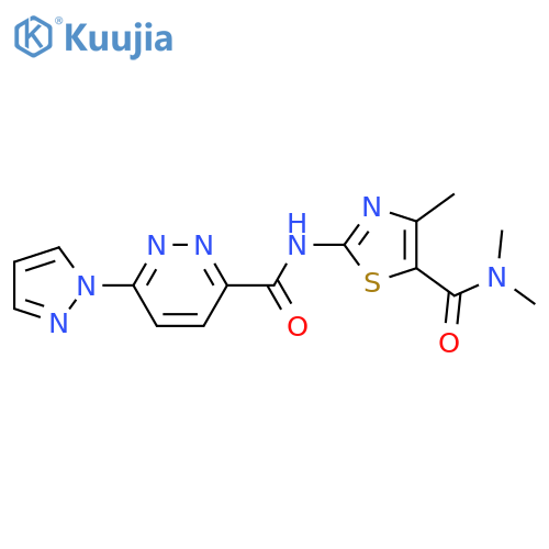N-[5-(dimethylcarbamoyl)-4-methyl-1,3-thiazol-2-yl]-6-(1H-pyrazol-1-yl)pyridazine-3-carboxamide structure