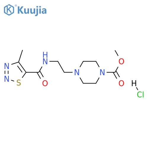 methyl 4-{2-(4-methyl-1,2,3-thiadiazol-5-yl)formamidoethyl}piperazine-1-carboxylate hydrochloride structure