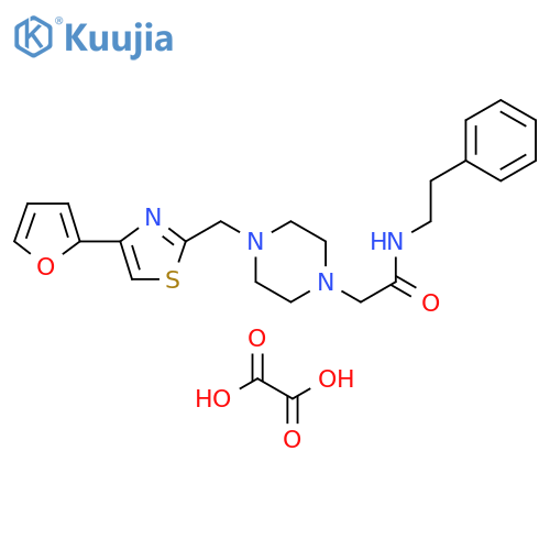 2-(4-{4-(furan-2-yl)-1,3-thiazol-2-ylmethyl}piperazin-1-yl)-N-(2-phenylethyl)acetamide; oxalic acid structure