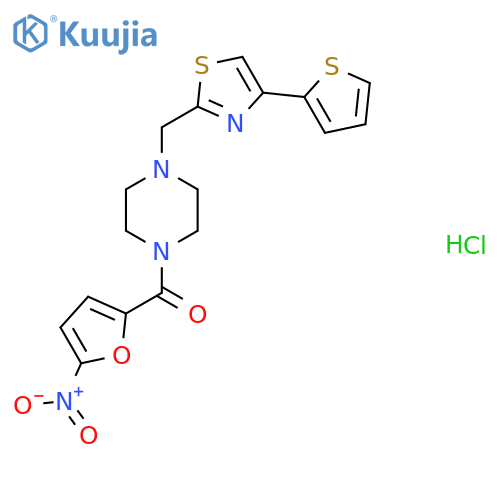 1-(5-nitrofuran-2-carbonyl)-4-{4-(thiophen-2-yl)-1,3-thiazol-2-ylmethyl}piperazine hydrochloride structure
