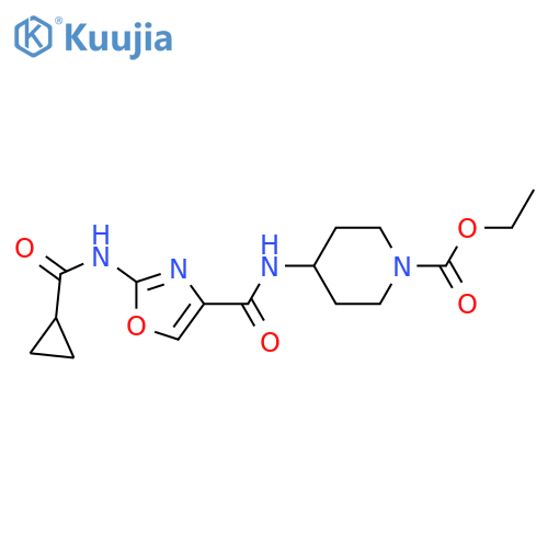 ethyl 4-(2-cyclopropaneamido-1,3-oxazole-4-amido)piperidine-1-carboxylate structure