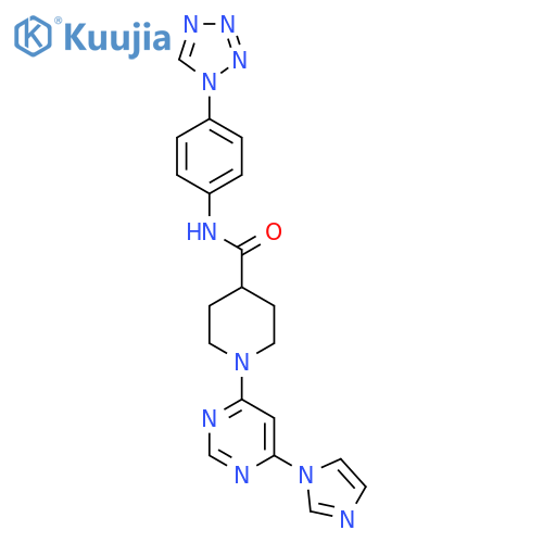 1-6-(1H-imidazol-1-yl)pyrimidin-4-yl-N-4-(1H-1,2,3,4-tetrazol-1-yl)phenylpiperidine-4-carboxamide structure