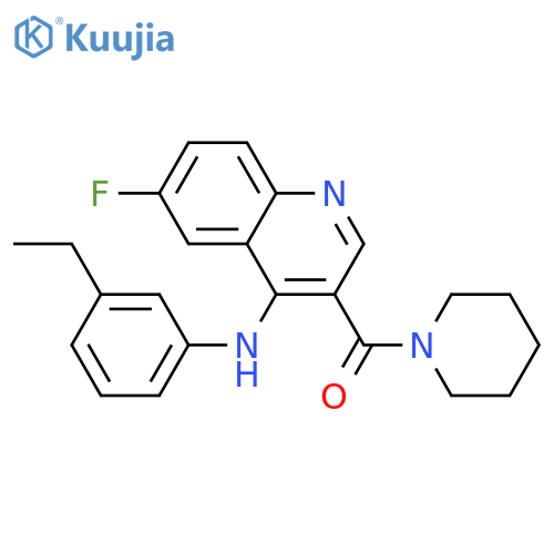 N-(3-ethylphenyl)-6-fluoro-3-(piperidine-1-carbonyl)quinolin-4-amine structure