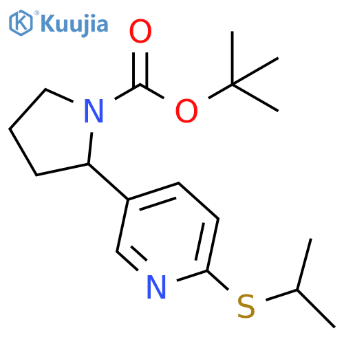 2-(6-Isopropylsulfanyl-pyridin-3-yl)-pyrrolidine-1-carboxylic acid tert-butyl ester structure