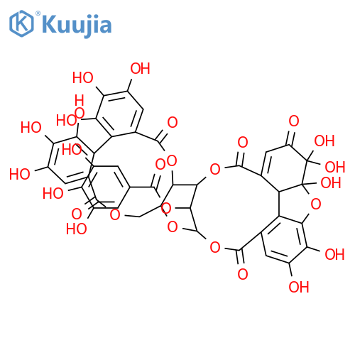 β-D-Glucopyranose, cyclic 1→7:3→5-[(2S,6S)-3,6-dihydro-2,9,10,11,11-pentahydroxy-3-oxo-2,6-methano-2H-1-benzoxocin-5,7-dicarboxylate] cyclic 4,6-[(1S)-4,4',5,5',6,6'-hexahydroxy[1,1'-biphenyl]-2,2'-dicarboxylate] 2-(3,4,5-trihydroxybenzoate) structure