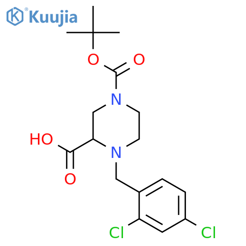 4-(tert-Butoxycarbonyl)-1-(2,4-dichlorobenzyl)piperazine-2-carboxylic acid structure