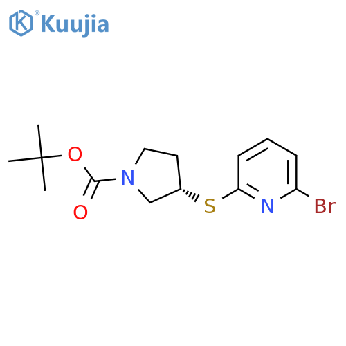(S)-3-(6-Bromo-pyridin-2-ylsulfanyl)-pyrrolidine-1-carboxylic acid tert-butyl ester structure