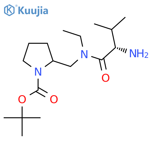 2-{[((S)-2-Amino-3-methylbutyryl)ethylamino]methyl}pyrrolidine-1-carboxylic acid tert-butyl ester structure
