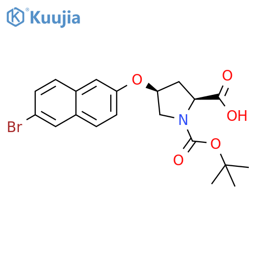 (2S,4S)-4-(6-Bromo-2-naphthyl)oxy-1-(tert-butoxycarbonyl)-2-pyrrolidinecarboxylic acid structure