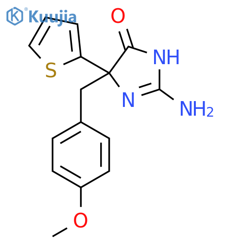 2-amino-5-[(4-methoxyphenyl)methyl]-5-(thiophen-2-yl)-4,5-dihydro-1H-imidazol-4-one structure