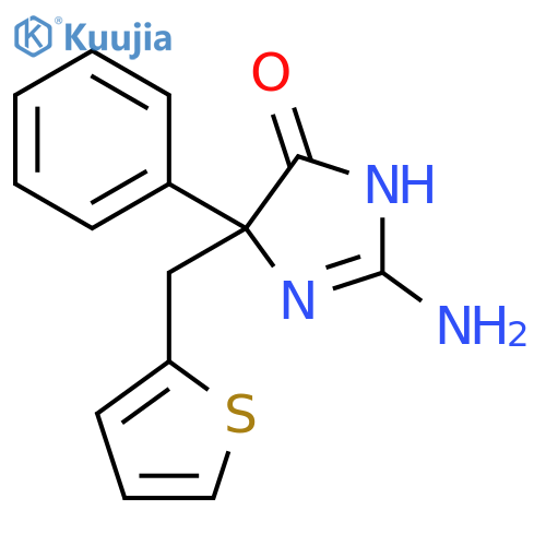 2-amino-5-phenyl-5-[(thiophen-2-yl)methyl]-4,5-dihydro-1H-imidazol-4-one structure