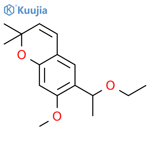 6-(1-ethoxy-ethyl)-7-methoxy-2,2-dimethyl-2H-chromene structure