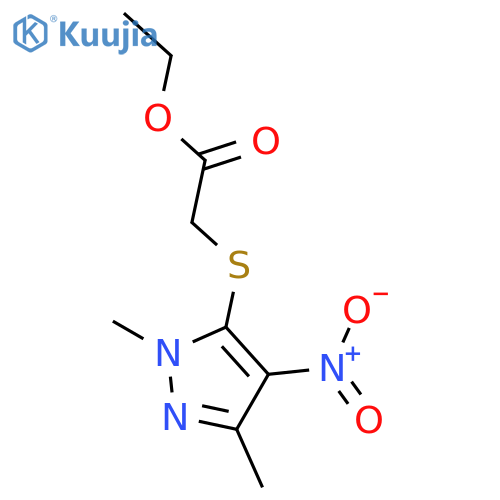 Acetic acid,2-[(1,3-dimethyl-4-nitro-1H-pyrazol-5-yl)thio]-, ethyl ester structure