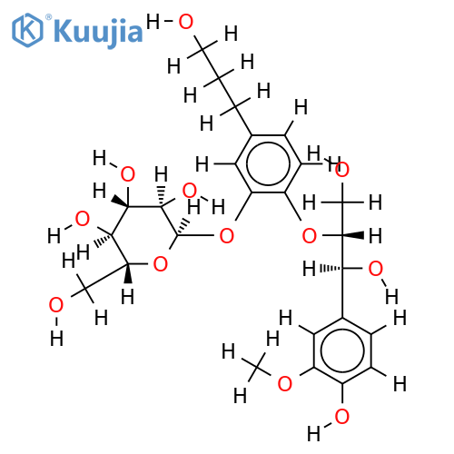 (7S,8R)-4,7,9,3',9'-pentahydroxy-3-methoxy-8,4'-oxyneolignan-3'-O-beta-D-glucopyranoside structure
