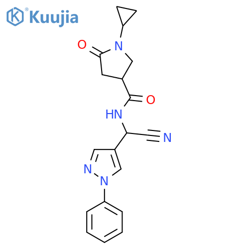 N-[cyano(1-phenyl-1H-pyrazol-4-yl)methyl]-1-cyclopropyl-5-oxopyrrolidine-3-carboxamide structure