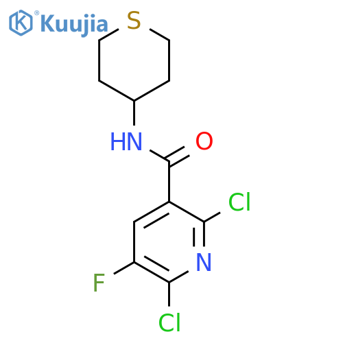 2,6-dichloro-5-fluoro-N-(thian-4-yl)pyridine-3-carboxamide structure