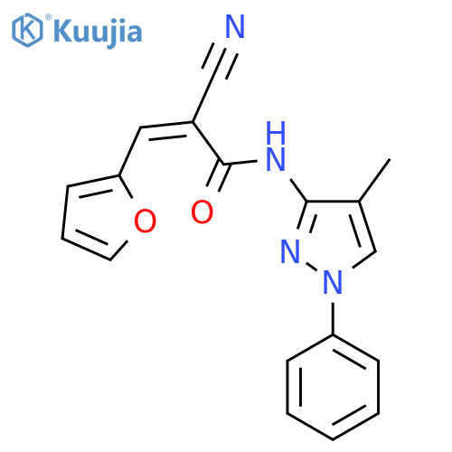 2-cyano-3-(furan-2-yl)-N-(4-methyl-1-phenyl-1H-pyrazol-3-yl)prop-2-enamide structure