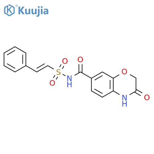 3-oxo-N-(2-phenylethenesulfonyl)-3,4-dihydro-2H-1,4-benzoxazine-7-carboxamide structure