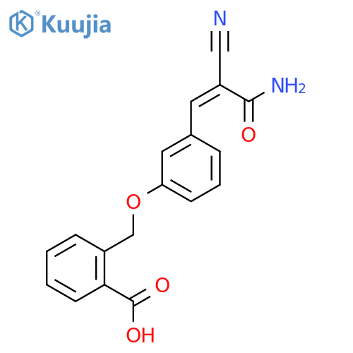 2-[[3-[(Z)-3-amino-2-cyano-3-oxoprop-1-enyl]phenoxy]methyl]benzoic acid structure