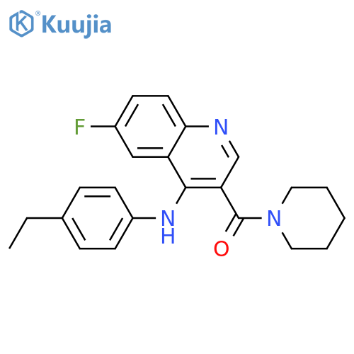 N-(4-ethylphenyl)-6-fluoro-3-(piperidine-1-carbonyl)quinolin-4-amine structure
