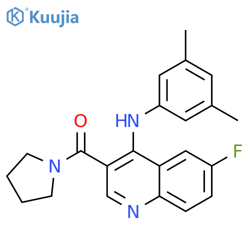 N-(3,5-dimethylphenyl)-6-fluoro-3-(pyrrolidine-1-carbonyl)quinolin-4-amine structure