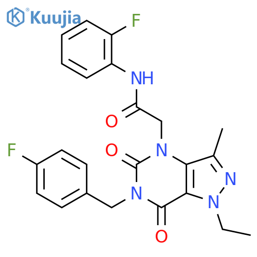 2-{1-ethyl-6-[(4-fluorophenyl)methyl]-3-methyl-5,7-dioxo-1H,4H,5H,6H,7H-pyrazolo[4,3-d]pyrimidin-4-yl}-N-(2-fluorophenyl)acetamide structure