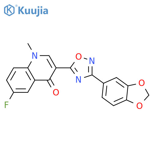 3-[3-(2H-1,3-benzodioxol-5-yl)-1,2,4-oxadiazol-5-yl]-6-fluoro-1-methyl-1,4-dihydroquinolin-4-one structure