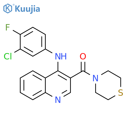 N-(3-chloro-4-fluorophenyl)-3-(thiomorpholine-4-carbonyl)quinolin-4-amine structure
