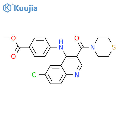methyl 4-{[6-chloro-3-(thiomorpholine-4-carbonyl)quinolin-4-yl]amino}benzoate structure