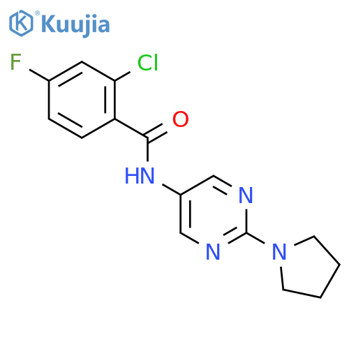 2-chloro-4-fluoro-N-2-(pyrrolidin-1-yl)pyrimidin-5-ylbenzamide structure