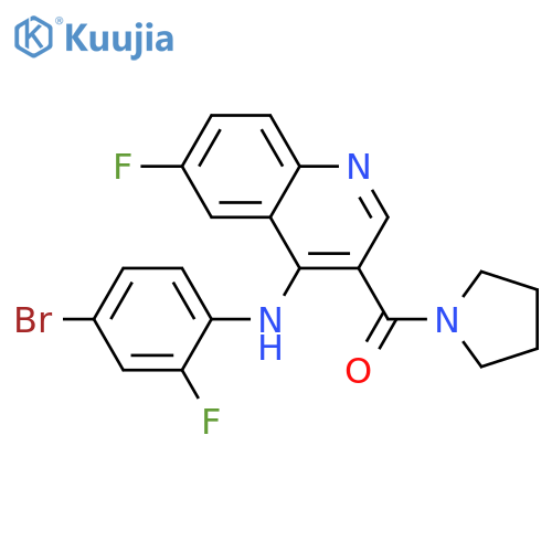 N-(4-bromo-2-fluorophenyl)-6-fluoro-3-(pyrrolidine-1-carbonyl)quinolin-4-amine structure