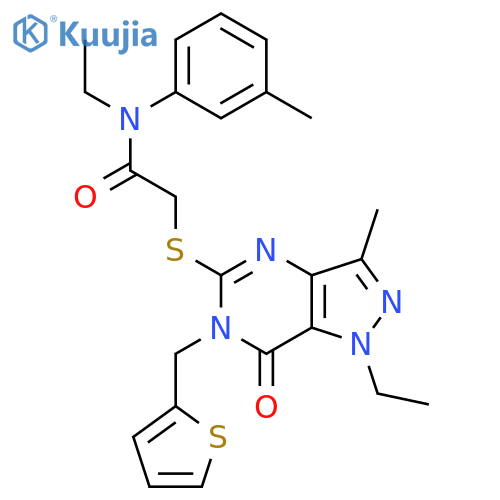 N-ethyl-2-({1-ethyl-3-methyl-7-oxo-6-[(thiophen-2-yl)methyl]-1H,6H,7H-pyrazolo[4,3-d]pyrimidin-5-yl}sulfanyl)-N-(3-methylphenyl)acetamide structure