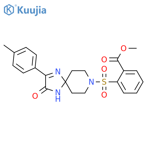 methyl 2-{[2-(4-methylphenyl)-3-oxo-1,4,8-triazaspiro[4.5]dec-1-en-8-yl]sulfonyl}benzoate structure