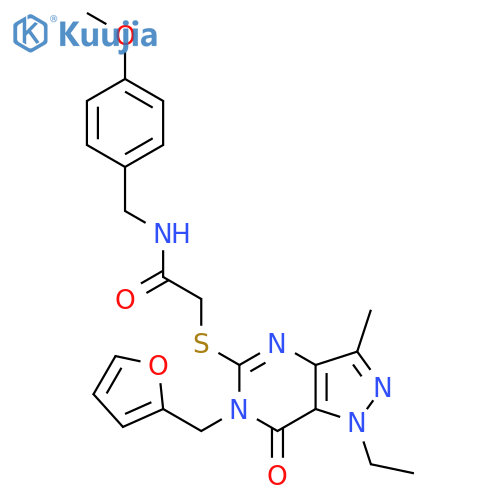 2-({1-ethyl-6-[(furan-2-yl)methyl]-3-methyl-7-oxo-1H,6H,7H-pyrazolo[4,3-d]pyrimidin-5-yl}sulfanyl)-N-[(4-methoxyphenyl)methyl]acetamide structure