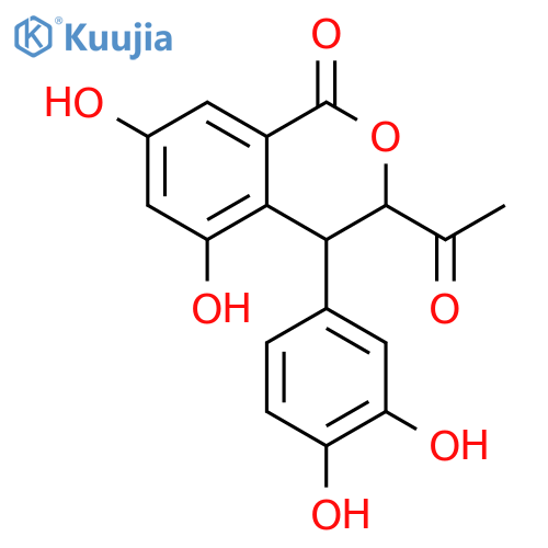 (3R,4S)-3-acetyl-5,7-dihydroxy-4-(3,4-dihydroxyphenyl)-3,4-dihydroisocoumarin structure