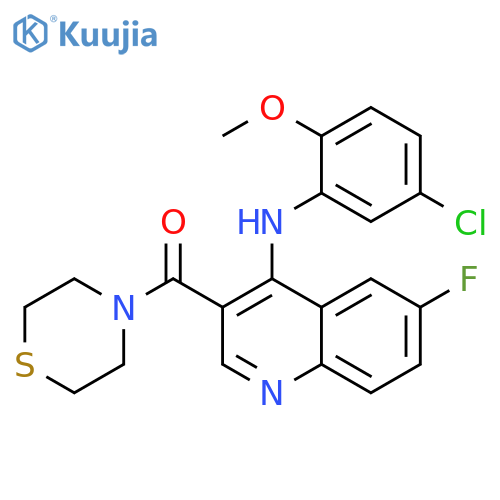 N-(5-chloro-2-methoxyphenyl)-6-fluoro-3-(thiomorpholine-4-carbonyl)quinolin-4-amine structure
