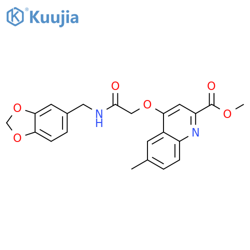 methyl 4-({[(2H-1,3-benzodioxol-5-yl)methyl]carbamoyl}methoxy)-6-methylquinoline-2-carboxylate structure