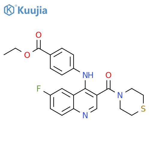 ethyl 4-{[6-fluoro-3-(thiomorpholine-4-carbonyl)quinolin-4-yl]amino}benzoate structure