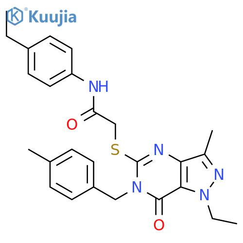 2-({1-ethyl-3-methyl-6-(4-methylphenyl)methyl-7-oxo-1H,6H,7H-pyrazolo4,3-dpyrimidin-5-yl}sulfanyl)-N-(4-ethylphenyl)acetamide structure
