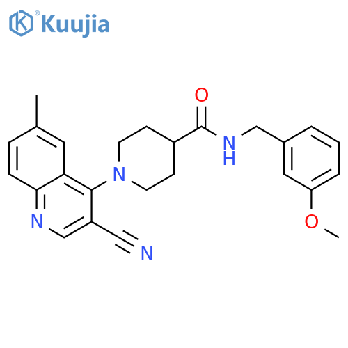 1-(3-cyano-6-methylquinolin-4-yl)-N-(3-methoxyphenyl)methylpiperidine-4-carboxamide structure