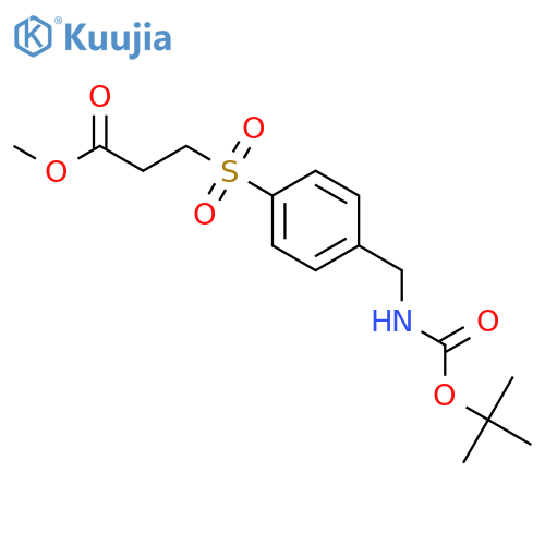Methyl 3-(4-((tert-butoxycarbonylamino)-methyl)phenylsulfonyl)propanoate structure
