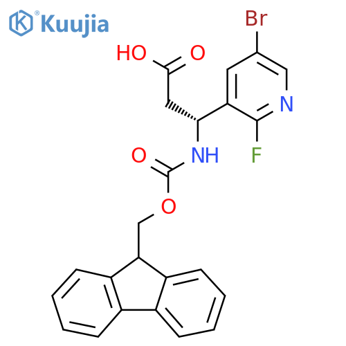 (3R)-3-(5-bromo-2-fluoropyridin-3-yl)-3-({(9H-fluoren-9-yl)methoxycarbonyl}amino)propanoic acid structure