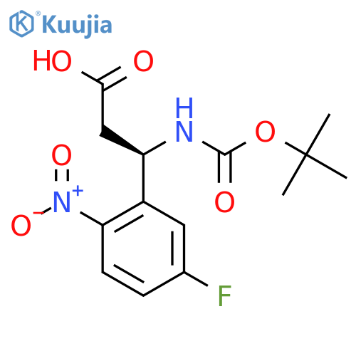 (3R)-3-{(tert-butoxy)carbonylamino}-3-(5-fluoro-2-nitrophenyl)propanoic acid structure